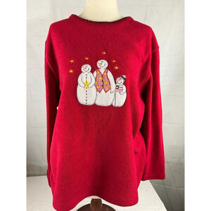Women’s C.D. Sports Holiday Christmas Pullover Fleece Sweater Size Small Red EUC